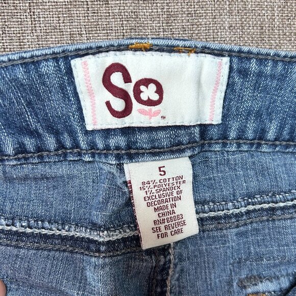 Vintage SO Bell Bottom Denim Jeans Women's 5 Blue Distressed Hippie Boho VTG - Picture 7 of 15